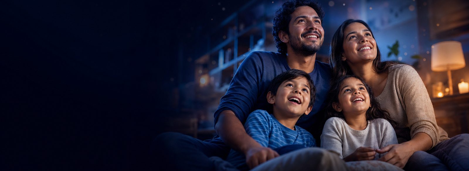 Familia con niños viendo Disney+ en casa